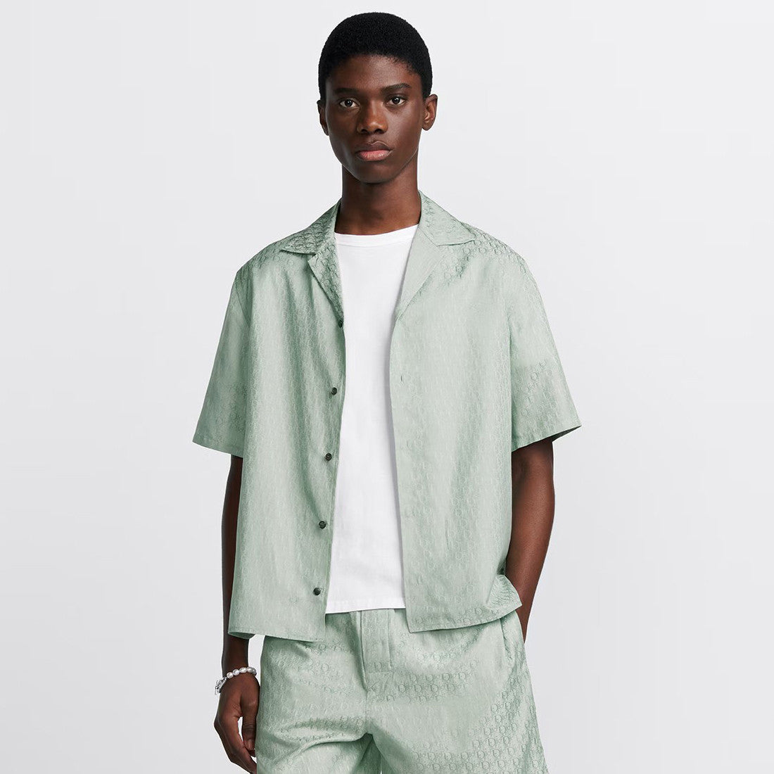 Dior Men's Summer Solid Color Letter Printed V-Neck Single Breasted Short Sleeve Shirt #76919