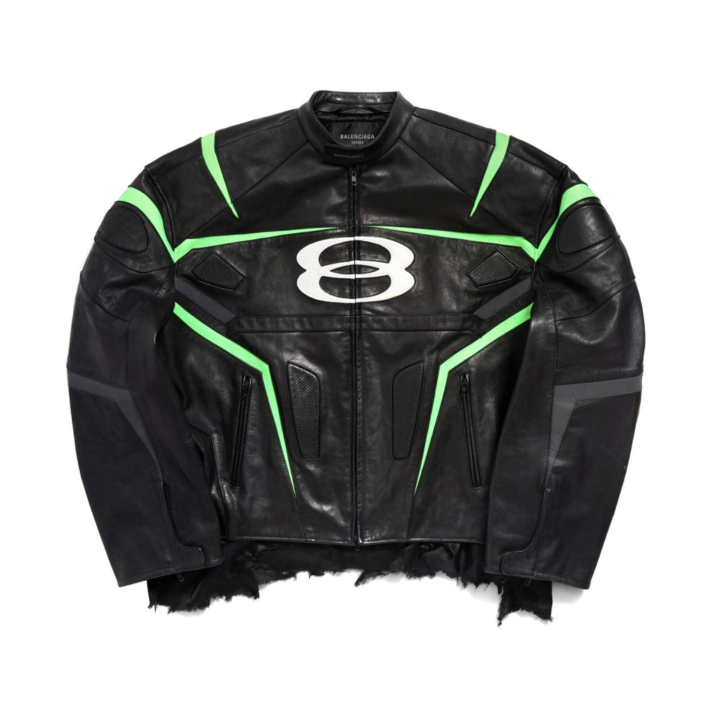 Balenciaga Men's Autumn and Winter Solid Color Irregular Shape Round Neck Zipper Long Sleeve Leather Jacket #75194