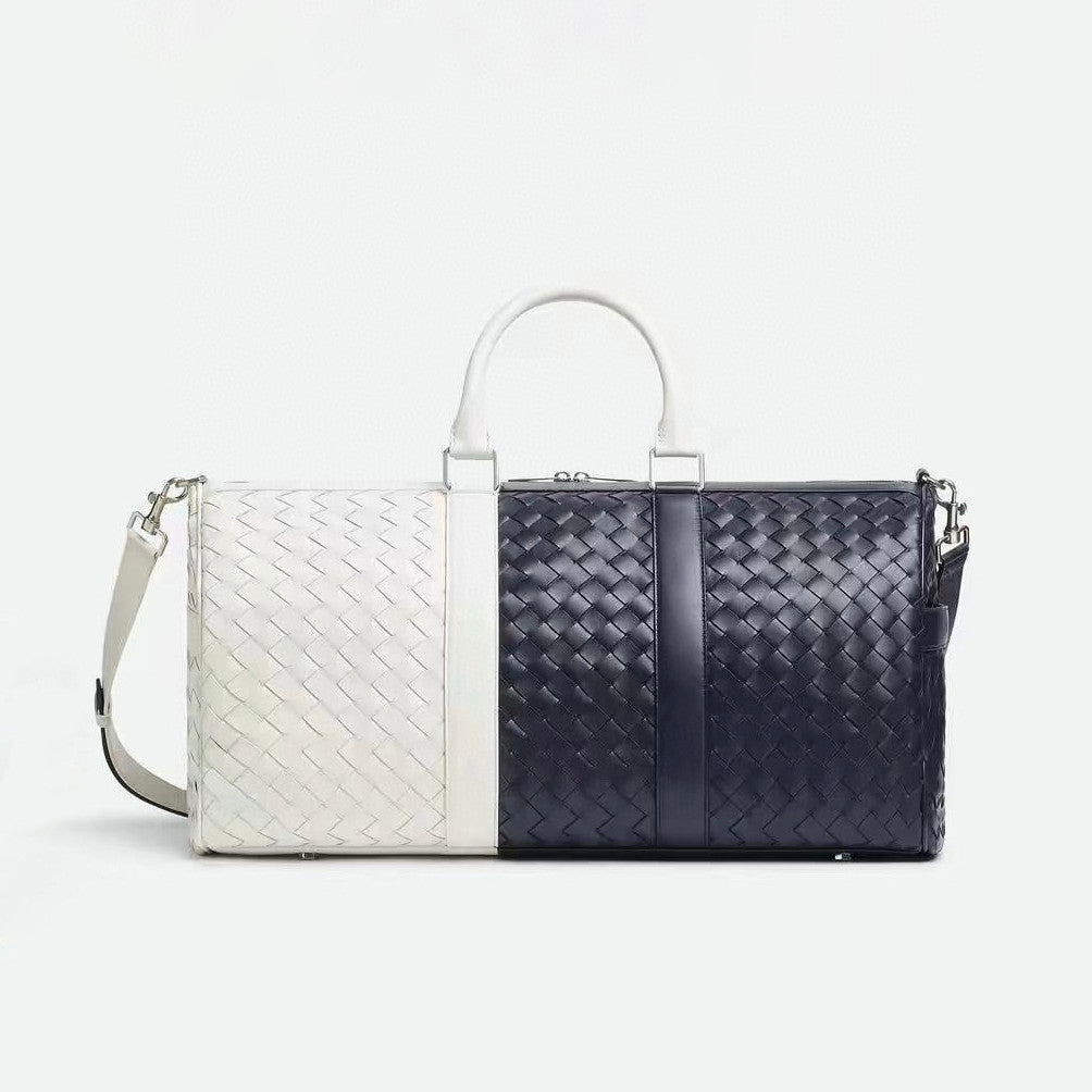 Bottega Veneta Intrecciato Men's Solid Color Adjustable Detachable Shoulder Strap Woven Calfskin Travel Bag #77472
