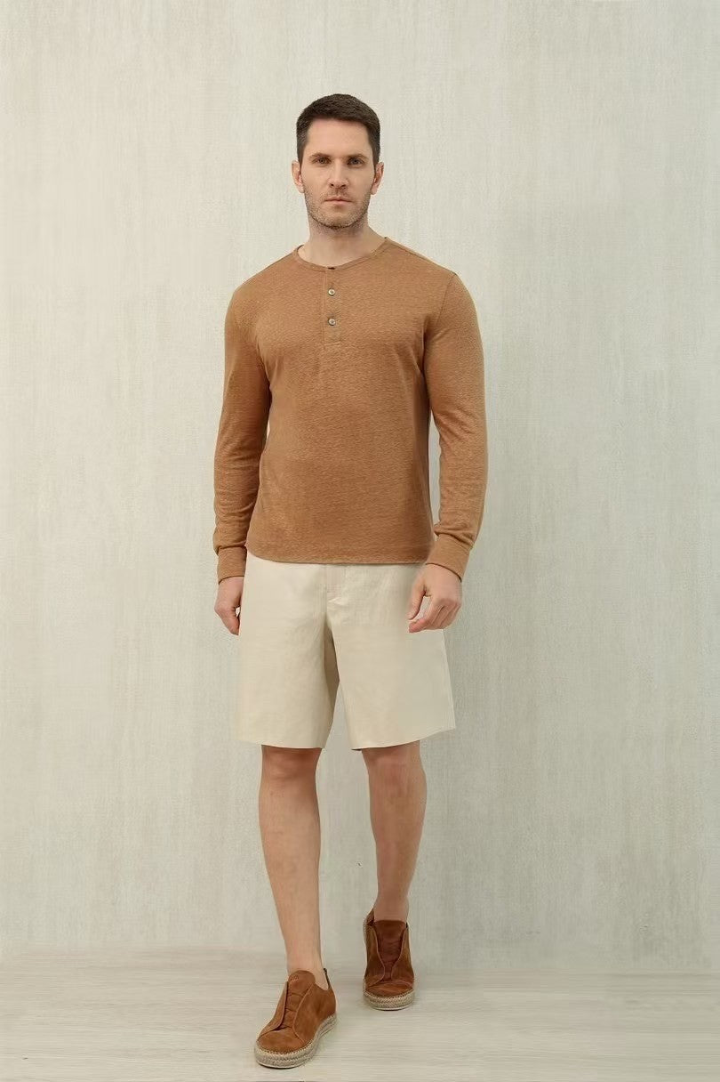 Ermenegildo Zegna Men's Summer Mid Waist Straight Solid Color Linen Casual Shorts Ngvp #1234