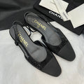 Chanel Women's Spring Summer Solid Colour Leather Round Toe Ballet Sandal Shoes #77255