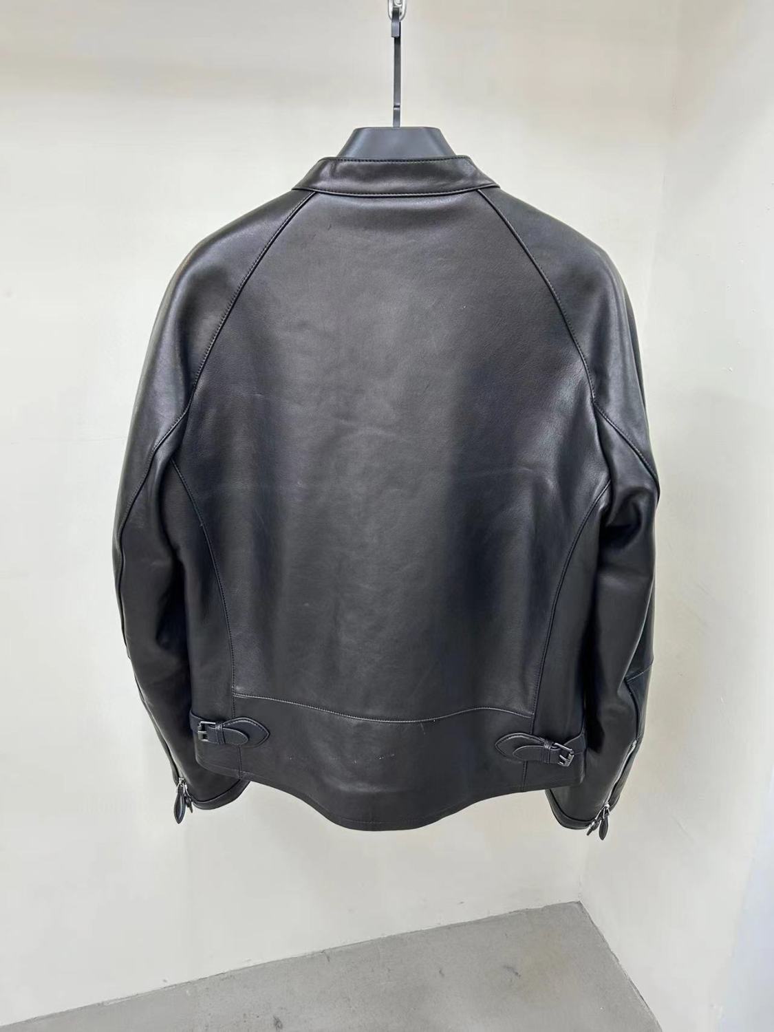 Berluti Men's Fall And Winter Collar Slim Biker Lambskin Leather Long Sleeve Jacket #98477