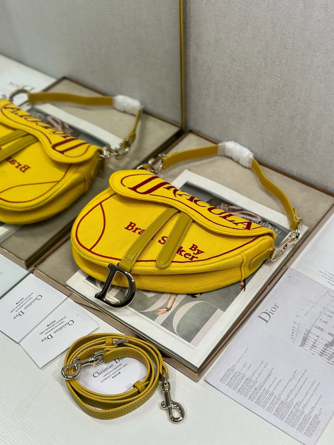 Dior Saddle Bag with Strap Yellow and Red Book Cover Embroidery Women's Flip-top Saddle Bag Handbag Shoulder Bag M0469CEHM-M02I #197331