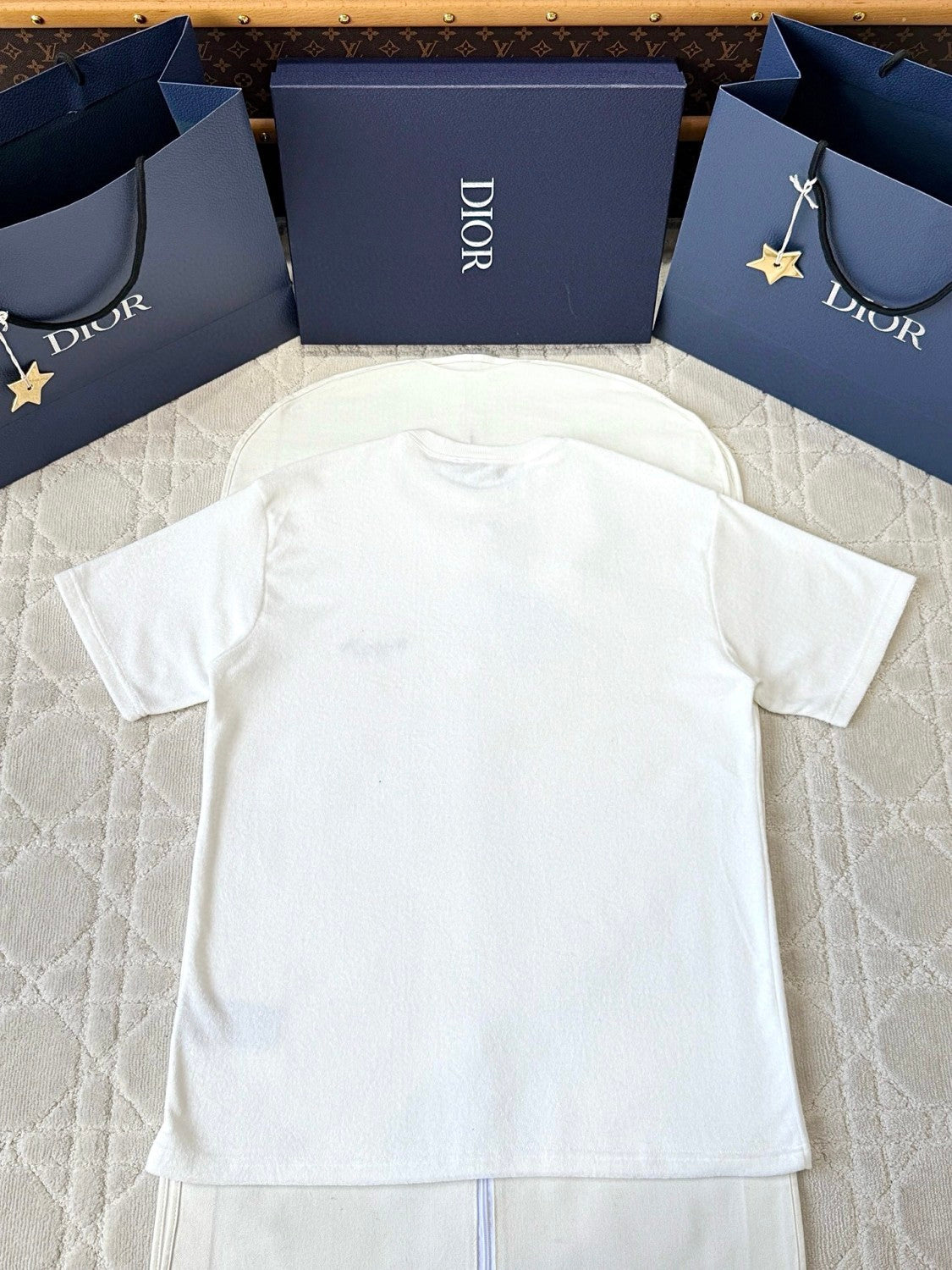 Dior Men's Summer Solid Color Embroidered Letter Print Cotton Terry Short Sleeve T-Shirt #77482