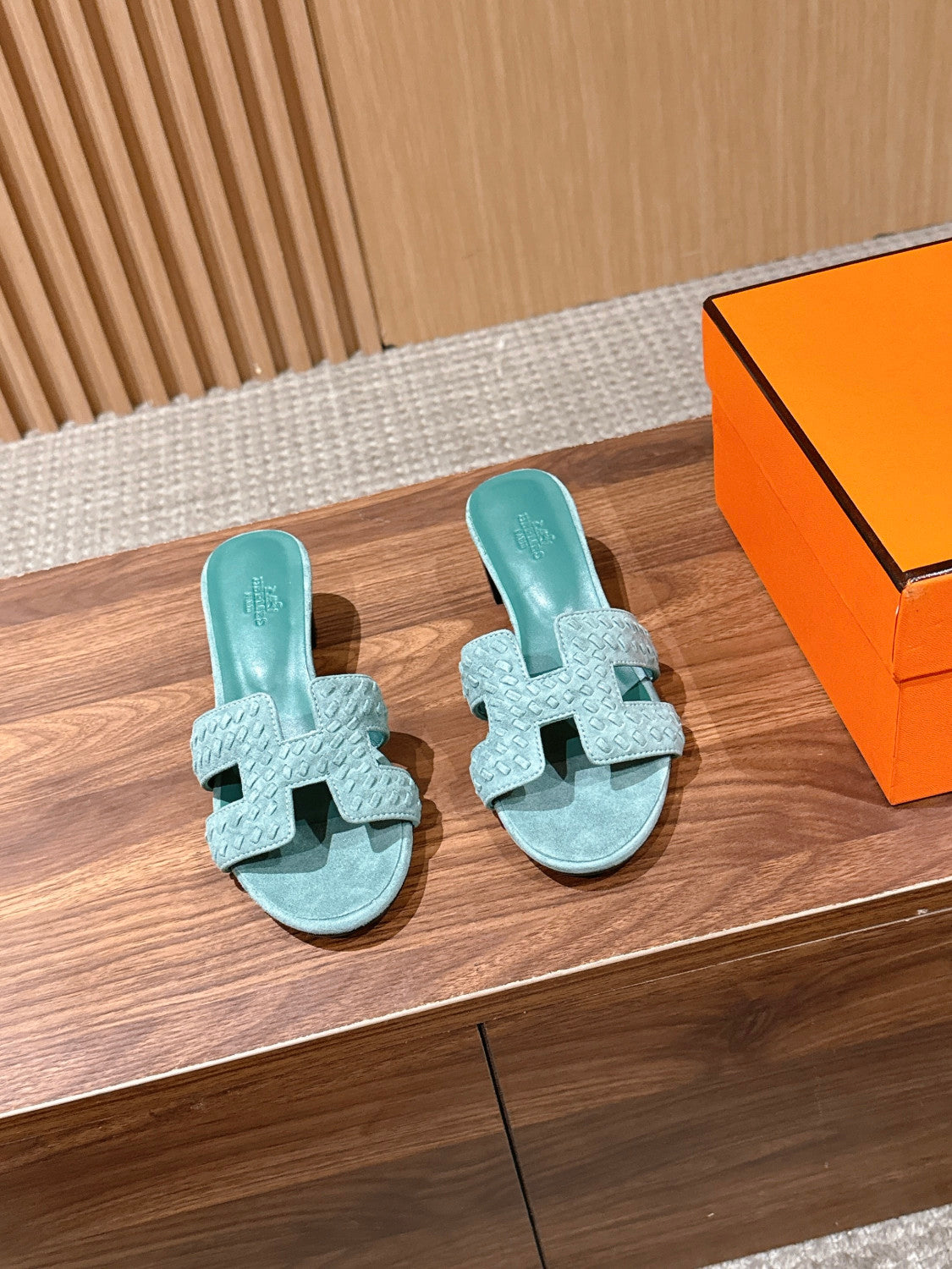 Hermès Woven Low Heel Slippers #384073