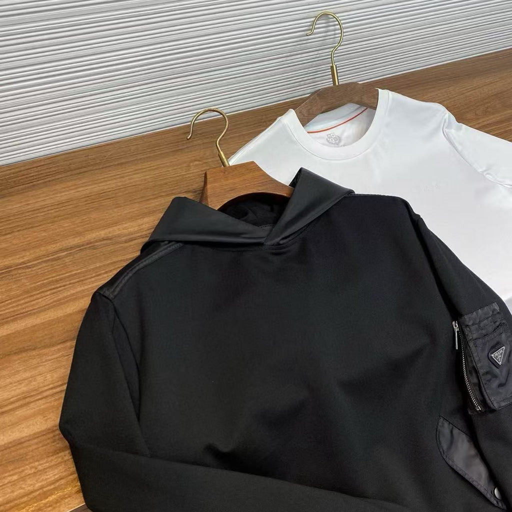 Prada Men's Spring and Autumn Solid Color Cotton Fleece Hooded Long Sleeve Sweatshirt #75254