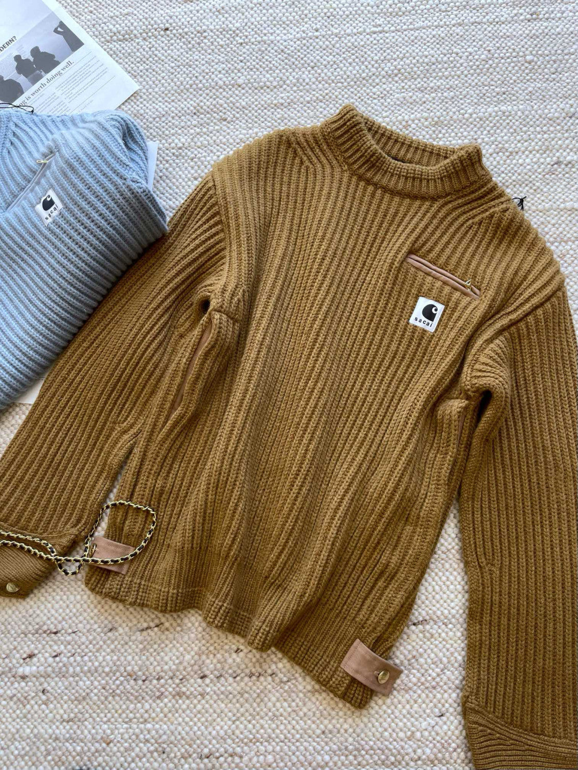 Sacai x Carhartt WIP Men's And Women's Models Autumn And Winter Loose Casual High Neck Long Sleeve Knitted Jumper Pullover #97645