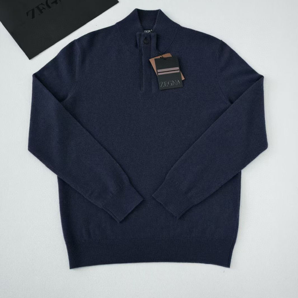 Ermenegildo Zegna Deep Foliage Mélange Color Oasi Cashmere Zipper Penguin Collar Sweater Men's Luxury Knitted Sweater Autumn And Winter Bottom Warm Fashion Trend Knitting Ngvp #2451