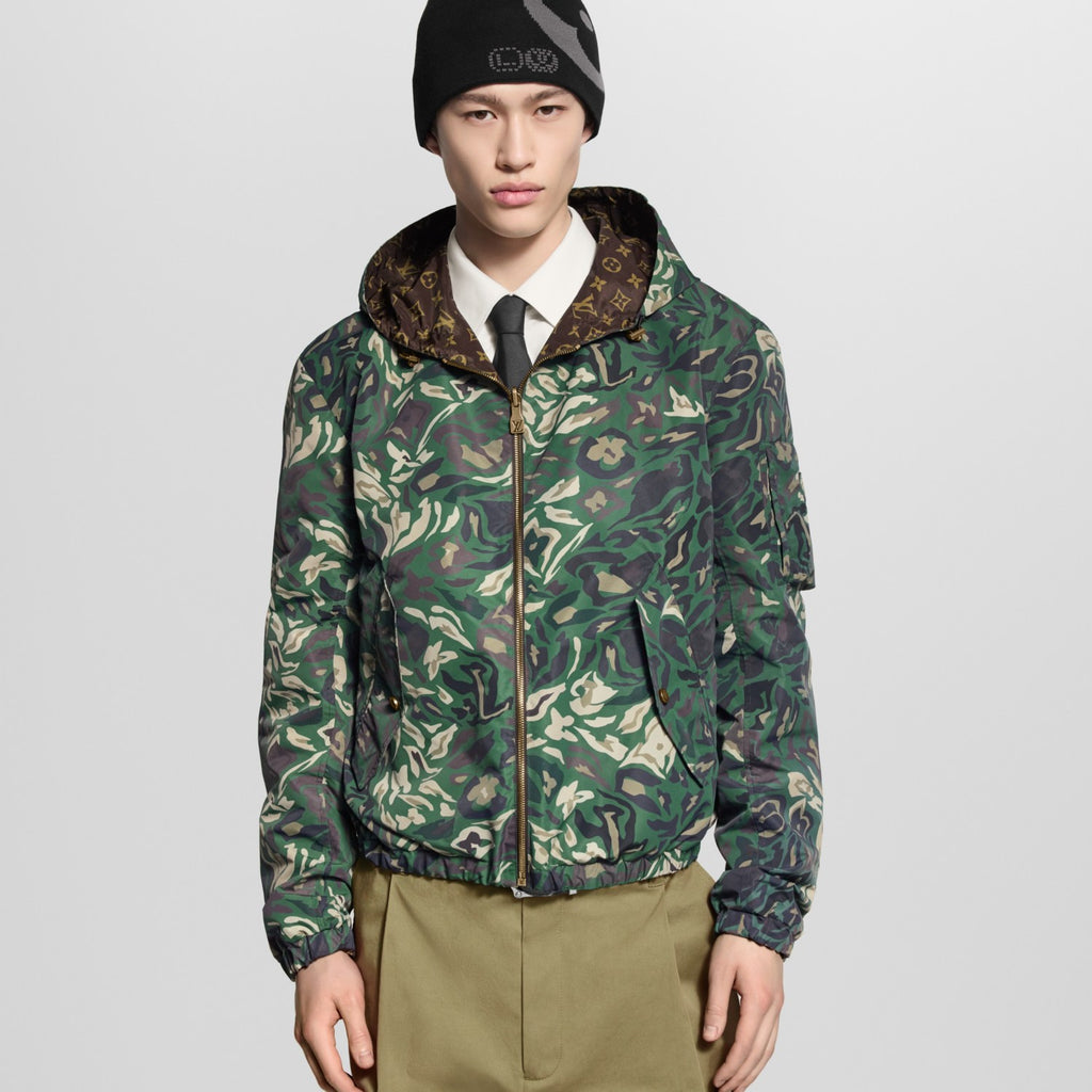 Louis Vuitton MONOGRAM Men's Spring/Fall Fashion Casual Hooded Zipper Camouflage Vintage Print Reversible Hooded Jacket Trench Coat Jacket #79491