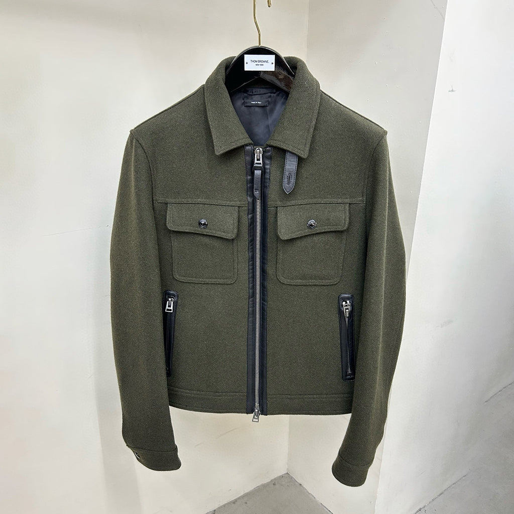 Tom Ford Men's Autumn And Winter Solid Color Zipper Lapel Long Sleeve Jacket Casual Slim Wool Coat Ngvp #7744