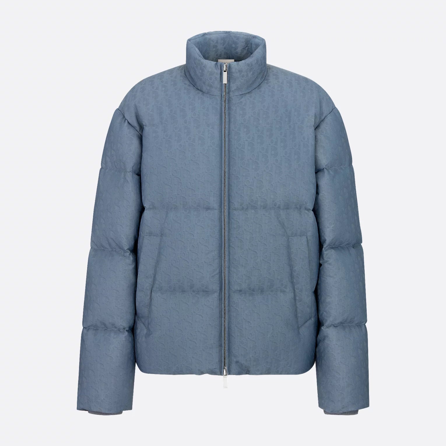 Dior Men's Fall And Winter Blue Dark Logo Print Lapel Single Breasted Long Sleeved Puffer Down Jacket #74511
