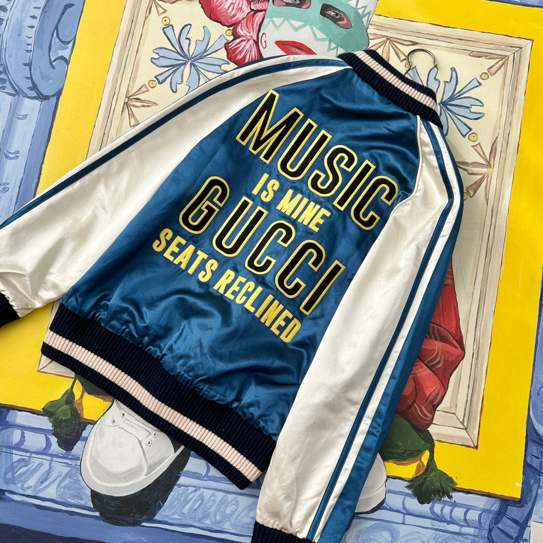 Gucci  Baseball Jersey Zip Up Jacket Blue #4583