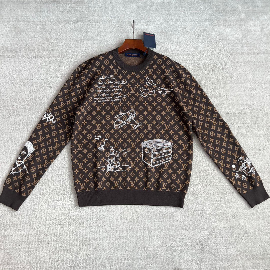 Louis Vuitton Embroidered Pattern Crew Neck Sweater Pullover #96167