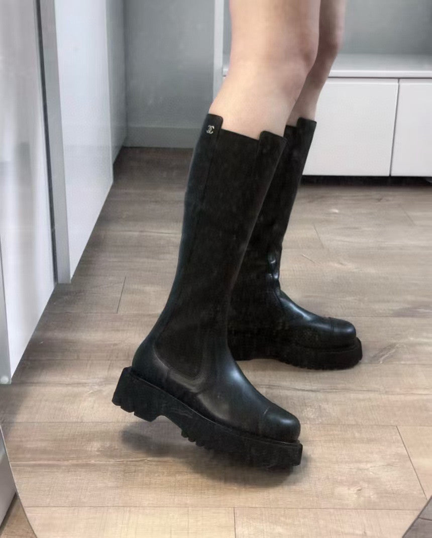 Chanel Women's Autumn/Winter Fashion Casual Round Toe Zipper Suede Sheepskin Calfskin High Top Boots  Shoes #78335
