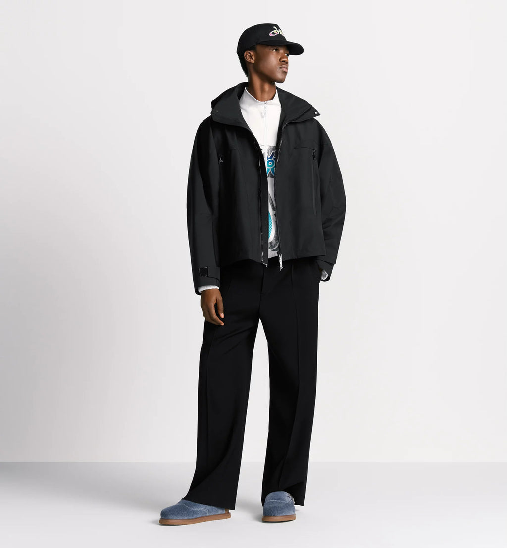 Dior And Lewis Hamilton Parker Coat Men's Fall And Winter Hooded Zipper Black Jacket Fashion Trend Logo Short Jacket #81418