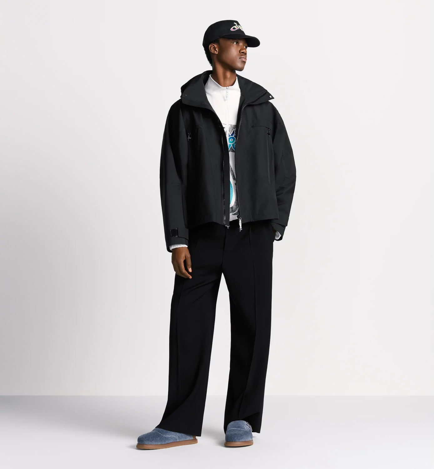 Dior And Lewis Hamilton Parker Coat Men's Fall And Winter Hooded Zipper Black Jacket Fashion Trend Logo Short Jacket #81418