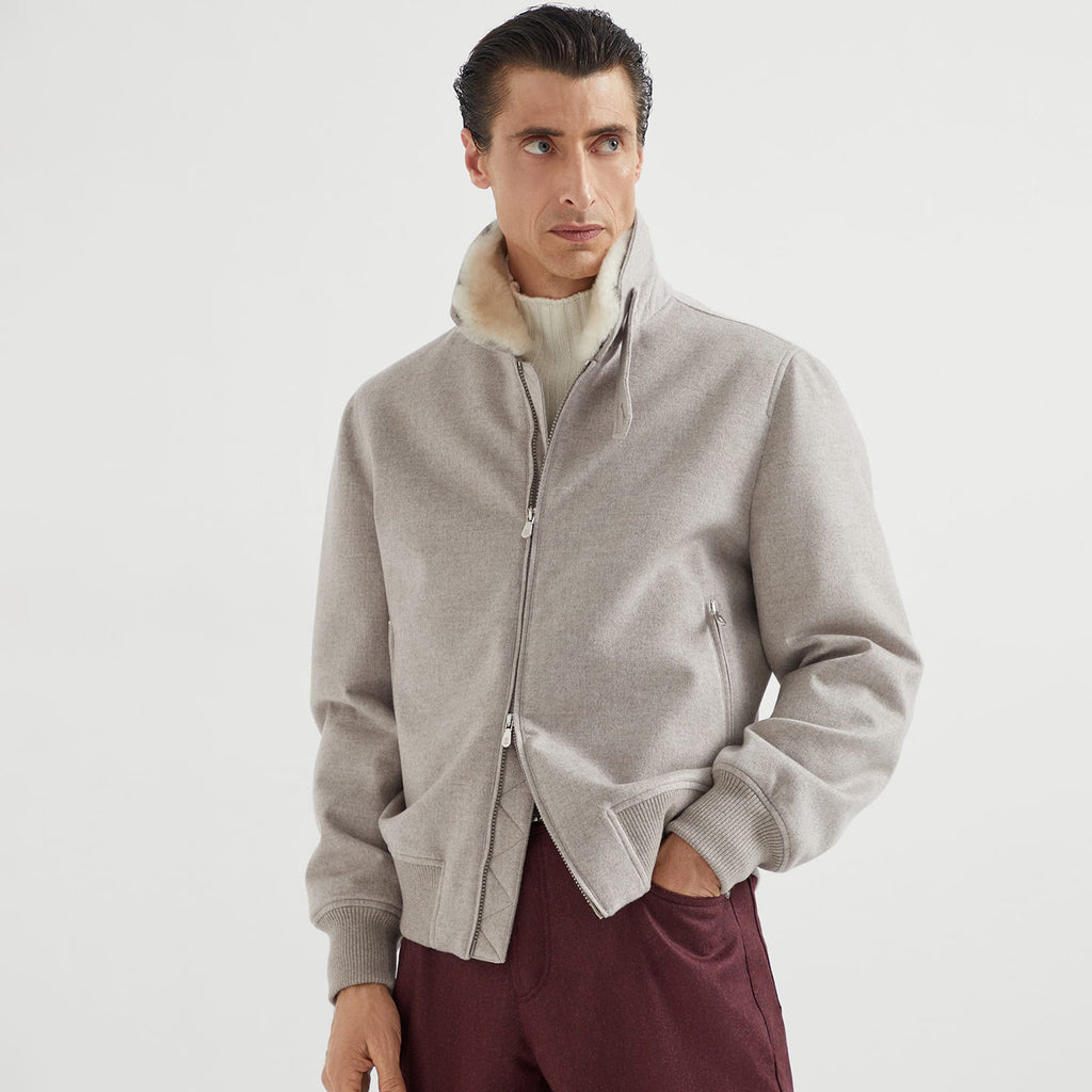 Brunello Cucinelli Men's Fall/Winter Solid-Color Cashmere Lapel Pilot Jacket Loose-Fit Long-Sleeve Outerwear Ngvp #2713