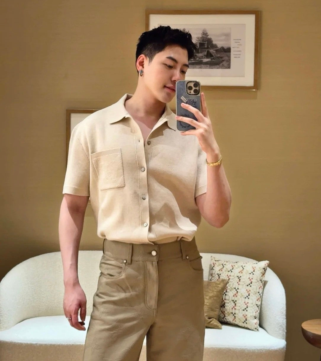 Louis Vuitton Men's Spring And Summer Solid Color Cotton Single Breasted Short Sleeved Shirt #75644