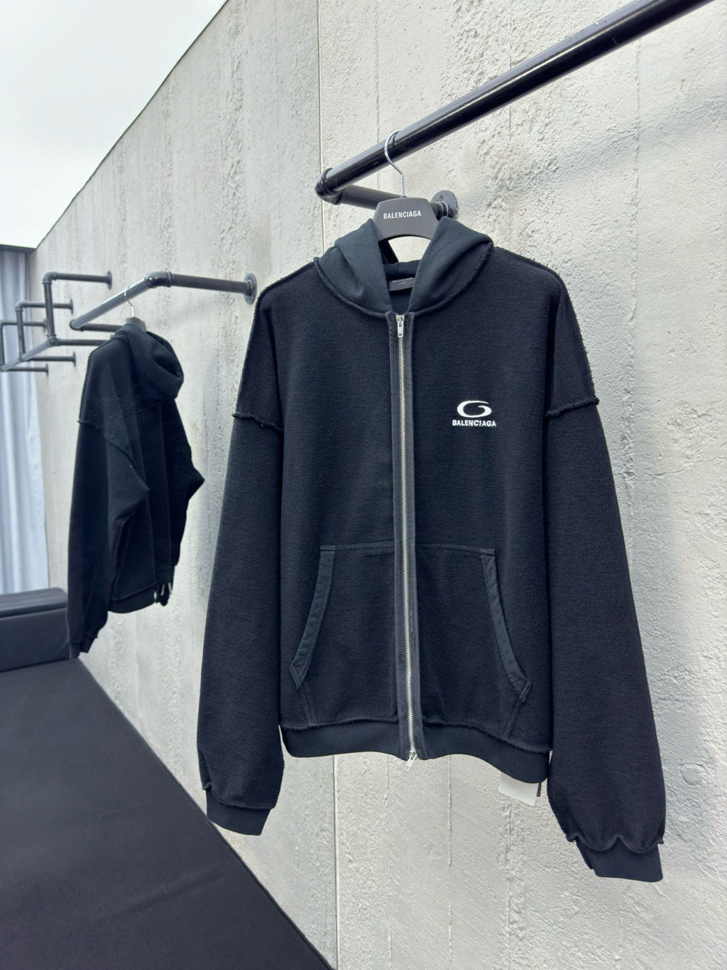 Balenciaga Men's and Women's Drop Shoulder Hooded Long Sleeve Regular Fit Zipper Sweatshirt Jacket #74953