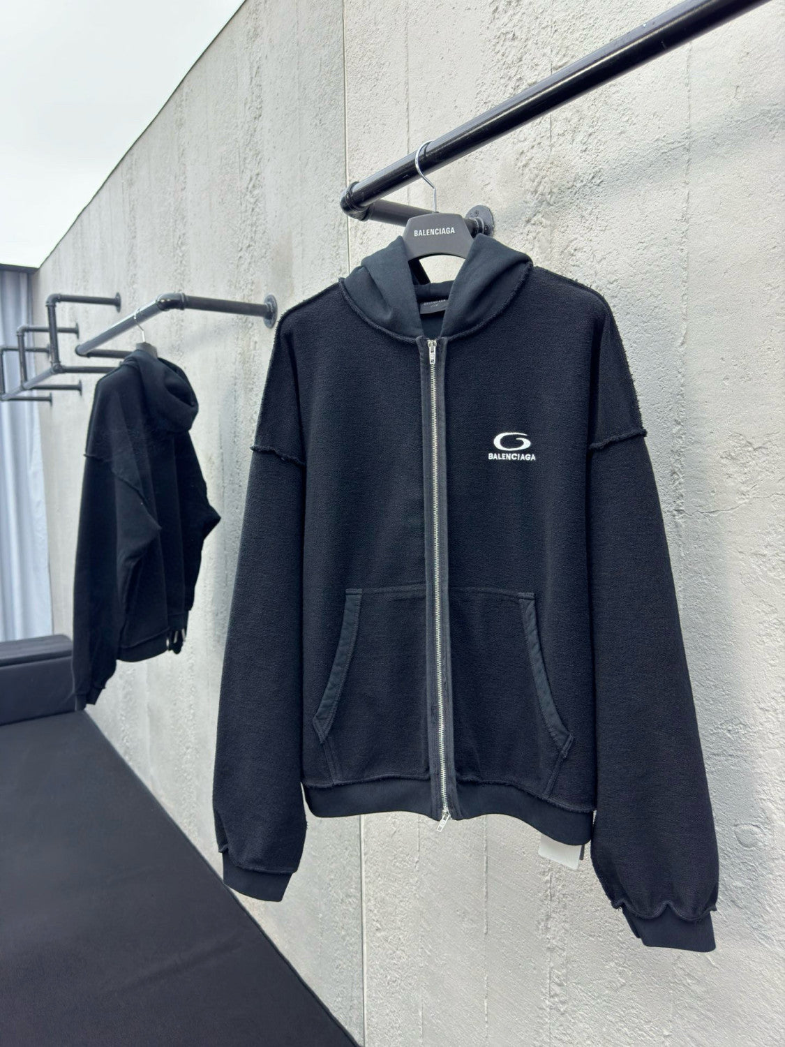 Balenciaga Men's and Women's Drop Shoulder Hooded Long Sleeve Regular Fit Zipper Sweatshirt Jacket #74953