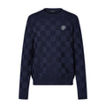 Louis Vuitton Men's Spring and Autumn Letter Embroidery Blue Crew Neck Casual Pullover Wool Sweater #98436