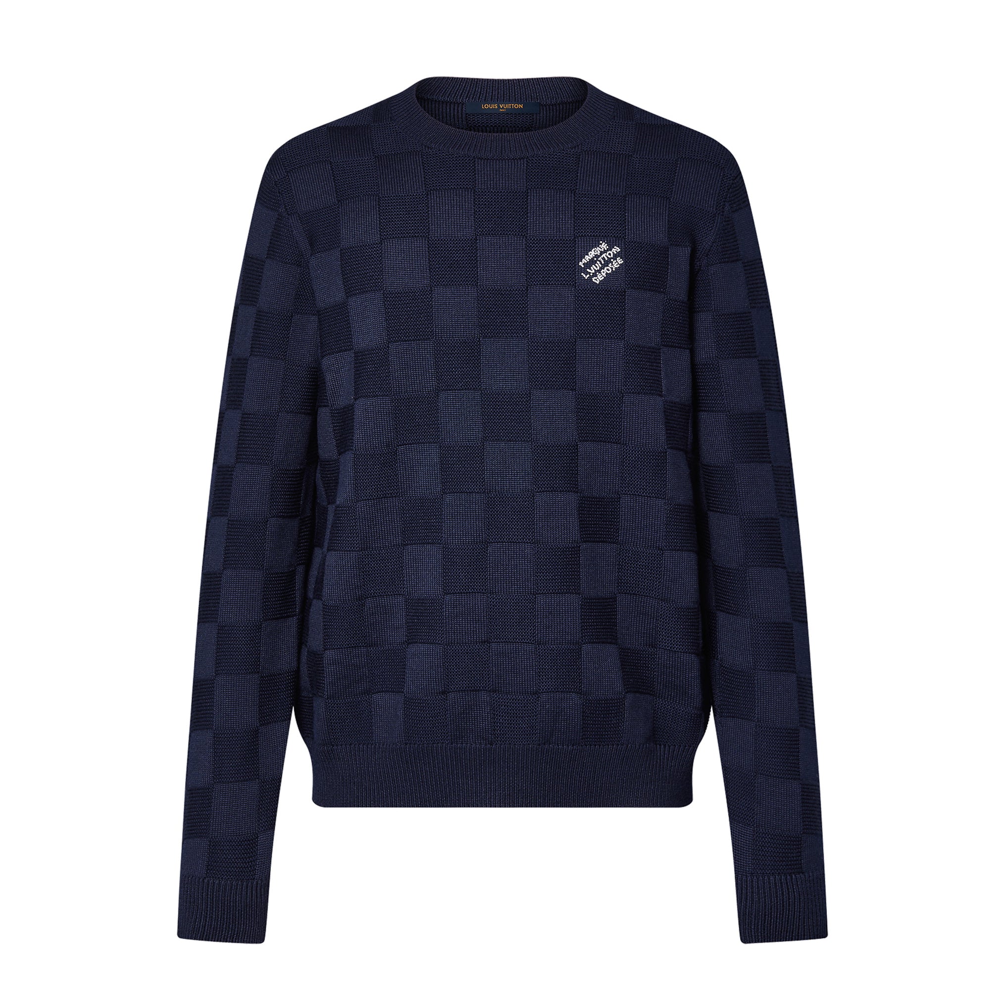Louis Vuitton Men's Spring and Autumn Letter Embroidery Blue Crew Neck Casual Pullover Wool Sweater #98436