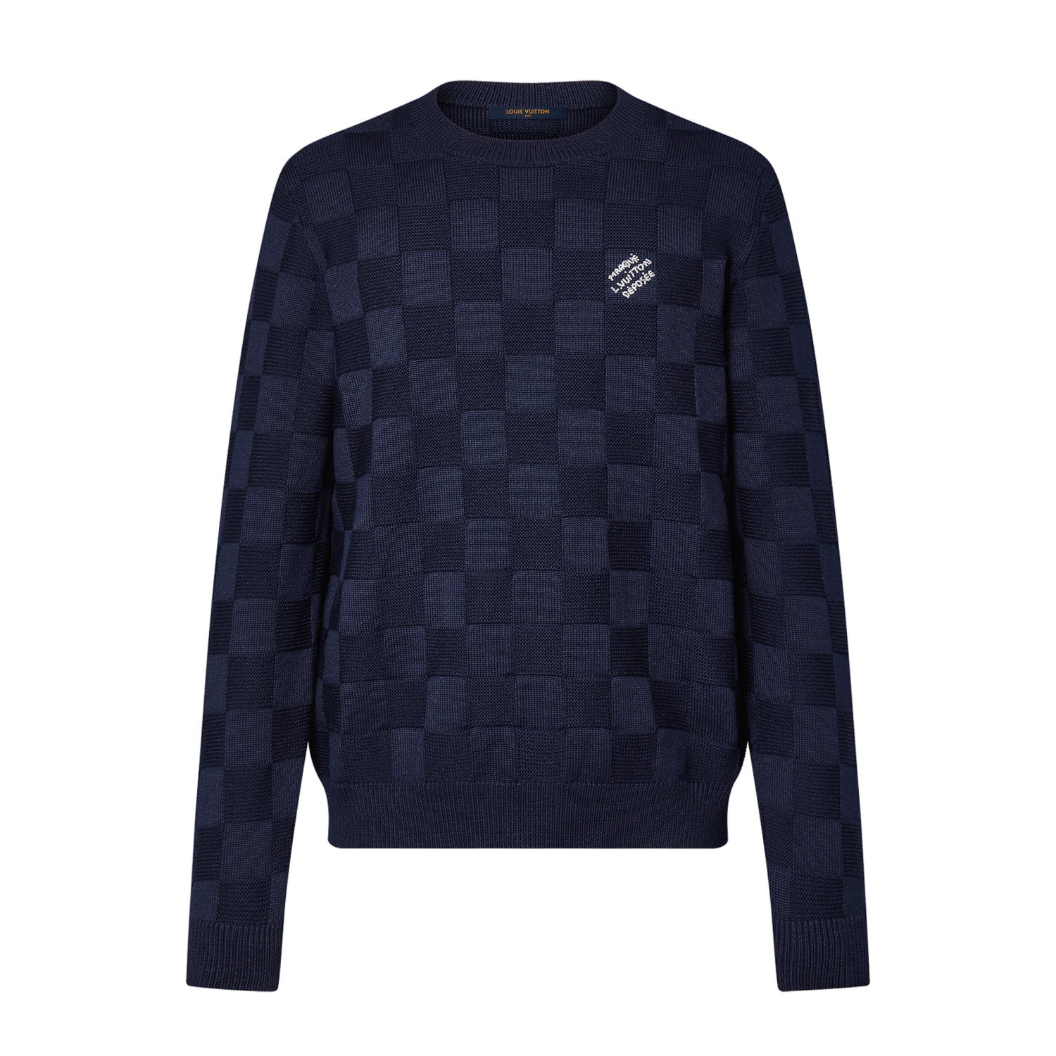 Louis Vuitton Men's Spring and Autumn Letter Embroidery Blue Crew Neck Casual Pullover Wool Sweater #98436