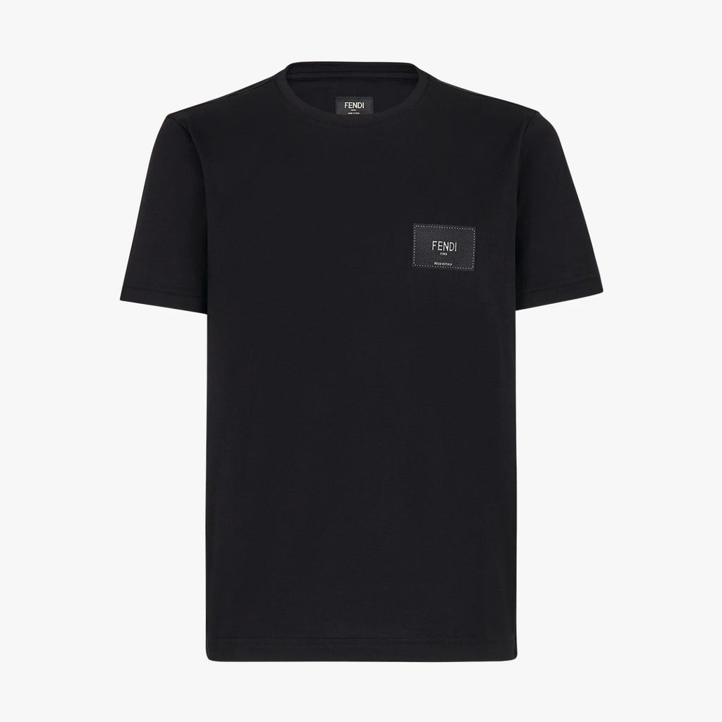 Fendi Men's Summer Solid Colour Logo Embroidered Jacquard Applique Plain Cotton Round Neck Short Sleeve T-Shirt #99372