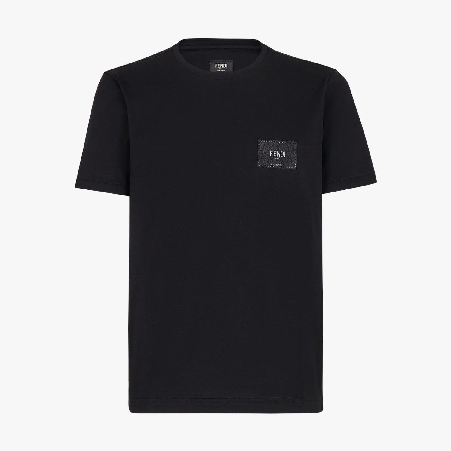 Fendi Men's Summer Solid Colour Logo Embroidered Jacquard Applique Plain Cotton Round Neck Short Sleeve T-Shirt #99372