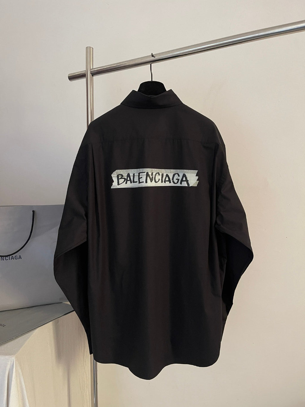 Balenciaga Men's Masking Tape Long Sleeve Shirt Large Fit in Black #337143