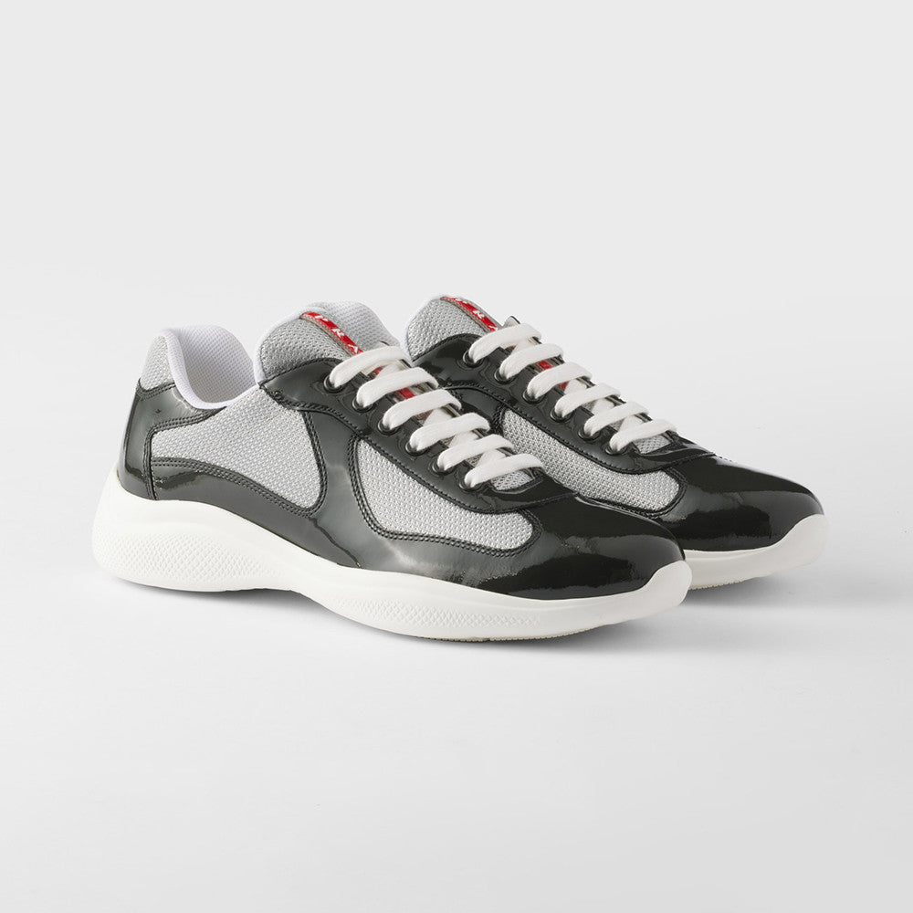 PRADA Black silver Patent Leather And Technical Fabric Prada America s Cup Sneakers #334570