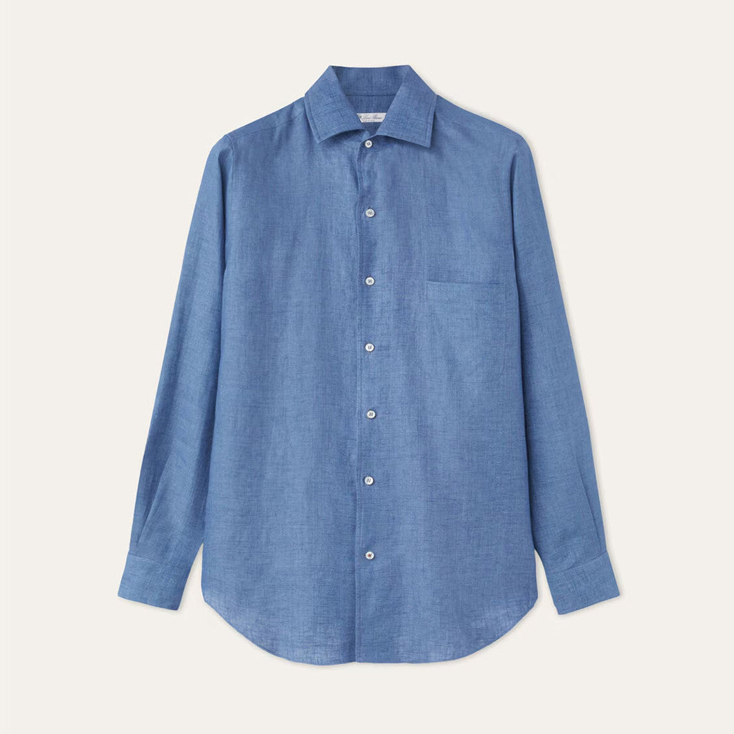 Loro Piana Men's Spring And Summer Solid Color André Shirt Lapel Single-breasted Linen Shirt Ngvp #7962