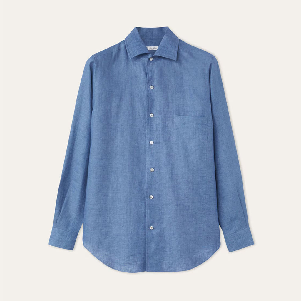 Loro Piana Men's Spring And Summer Solid Color André Shirt Lapel Single-breasted Linen Shirt Ngvp #7962