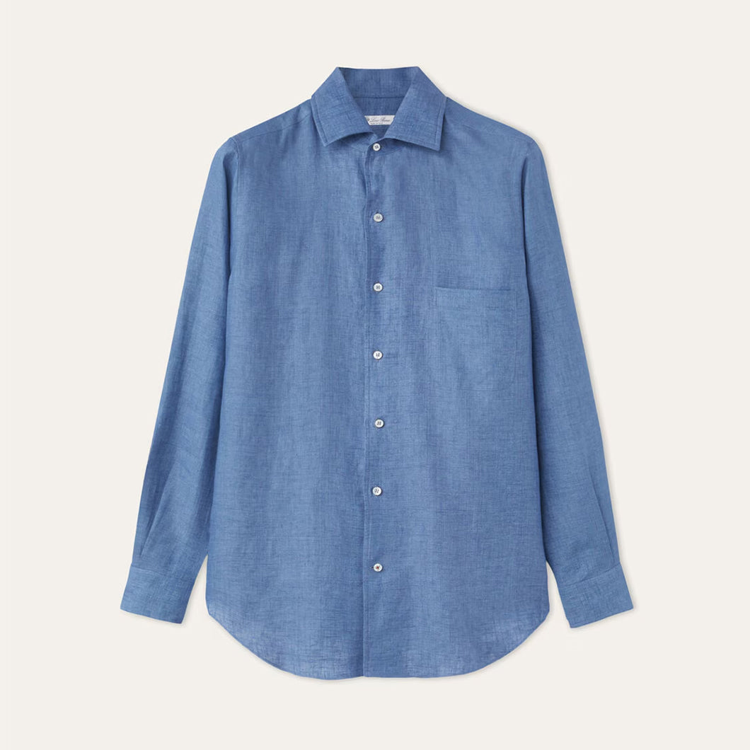 Loro Piana Men's Spring And Summer Solid Color André Shirt Lapel Single-breasted Linen Shirt Ngvp #7962