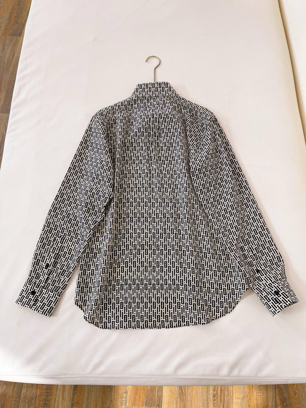 Fendi Women's Summer Black and White Geometric Pattern Single Breasted Lapel Long Sleeve Shirt #98776