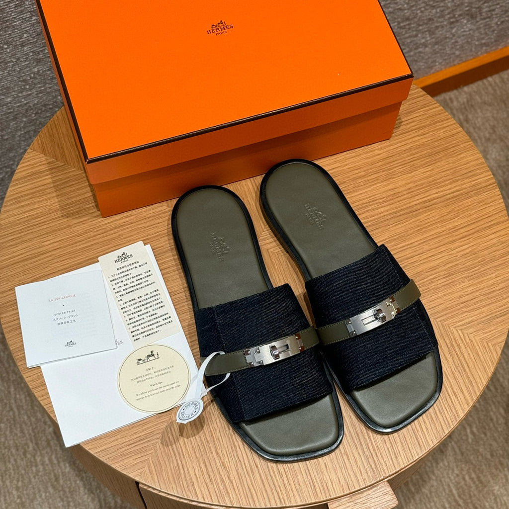 Hermes Gabriel Men's Summer Fashion Comfortable Logo Sandals Leather Casual Slippers #81144