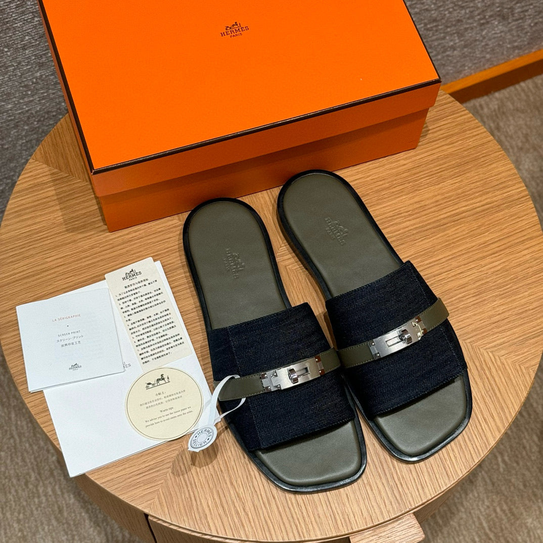 Hermes Gabriel Men's Summer Fashion Comfortable Logo Sandals Leather Casual Slippers #81144