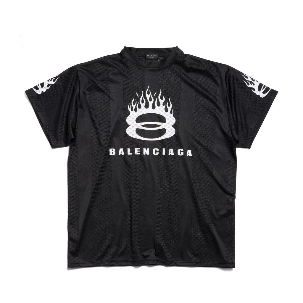 Balenciaga Men's Summer Black Letter Printed Loose Half High Neck Polyester Short Sleeve T-Shirt #73832
