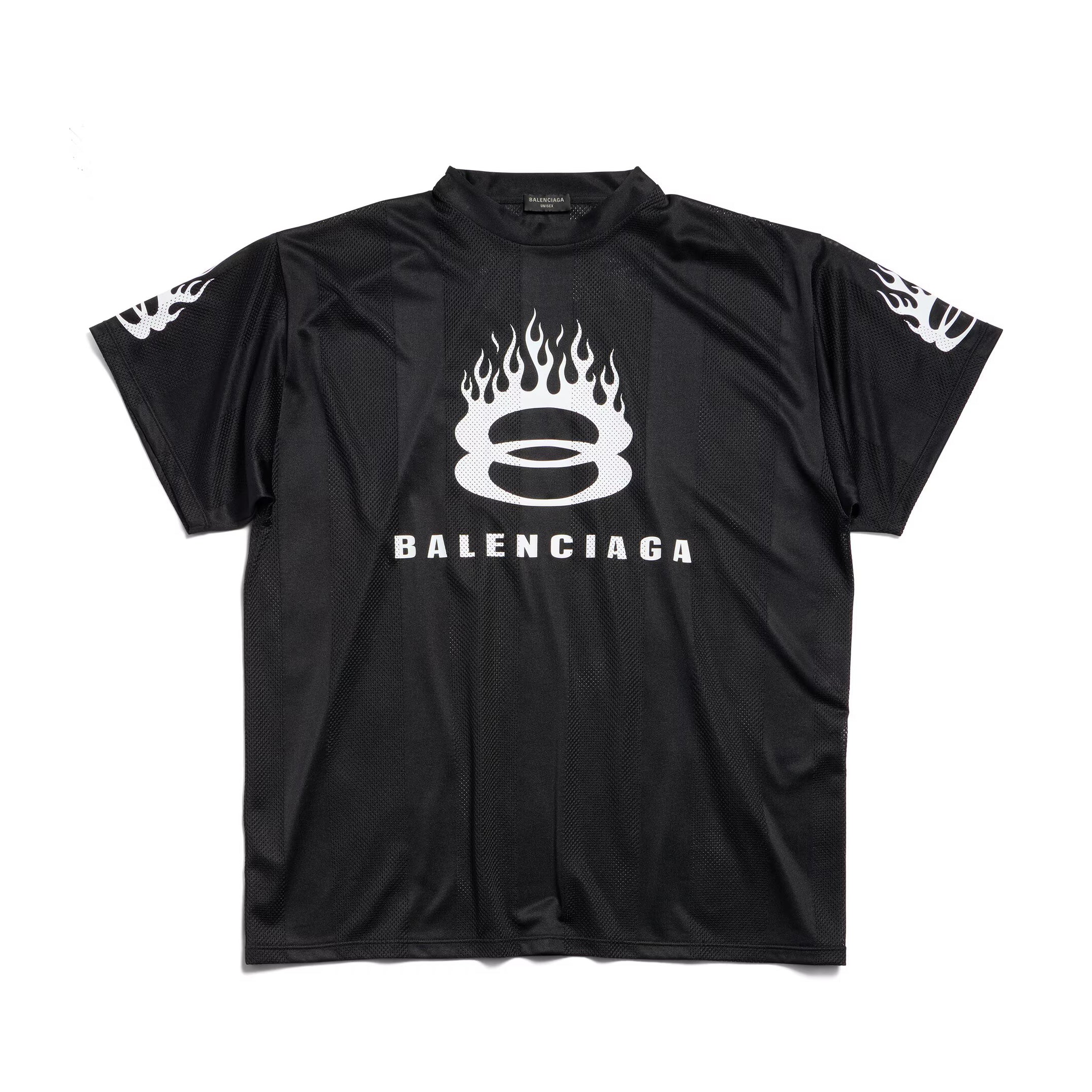 Balenciaga Men's Summer Black Letter Printed Loose Half High Neck Polyester Short Sleeve T-Shirt #73832