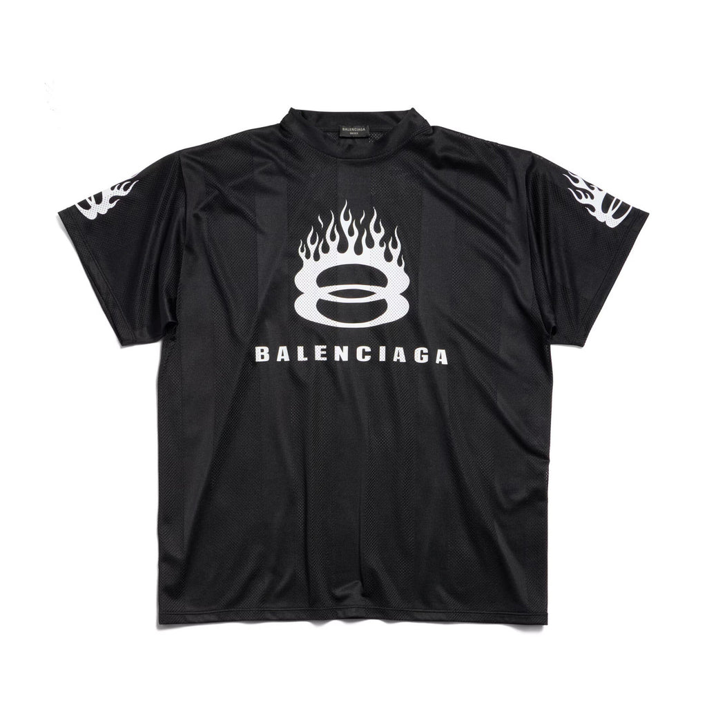 Balenciaga Men's Summer Black Letter Printed Loose Half High Neck Polyester Short Sleeve T-Shirt #73832
