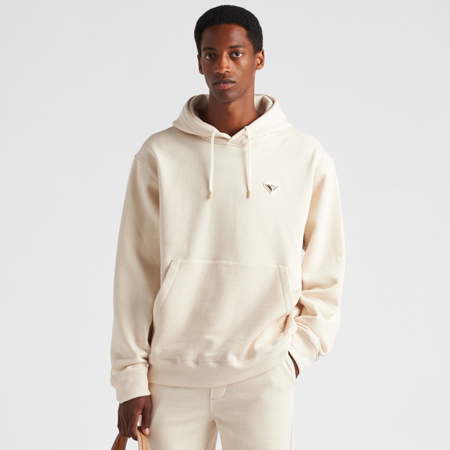 Prada Men's Spring and Autumn Beige Hooded Drawstring Long Sleeve Sweatshirt #72359