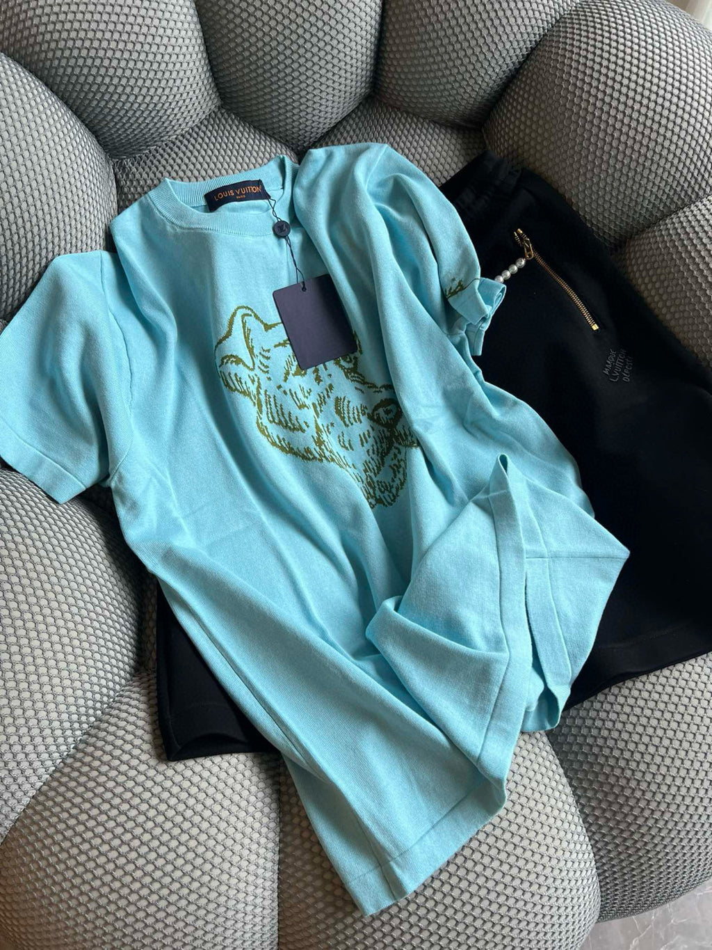 Louis Vuitton Men's Summer Embroidery Pattern Print Round Neck Cotton Short Sleeve T-Shirt #99343