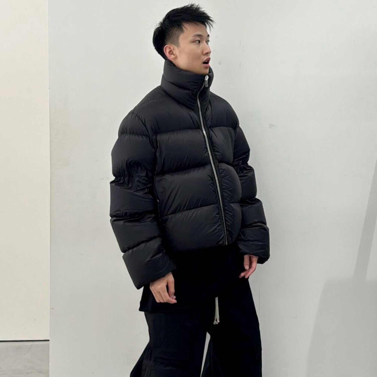 Rick Owens Men's Autumn And Winter Dark Style Collar Zip Down Jacket Warm High Street Fashion Casual Versatile Down Coat  Ngvp #9791