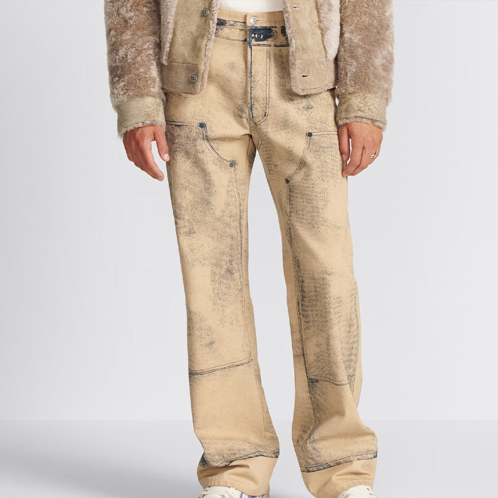 Dior Men's Spring And Autumn Worn Lapel Button Cotton Long Sleeve Fit MKII-EFFECT Mkii-Effect Overshirt Printed Multi Pocket Pants Ngvp #7541