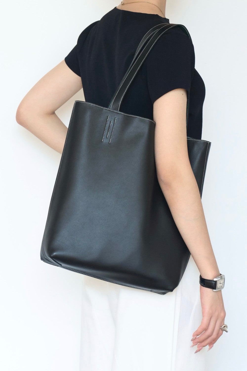 Hermes Women's Double Sensneo Calfskin Shoulder Bag Fashionable Color-Blocked Open Bag Double-Sided Tote Bag With Makeup Bag Bags Ngvp H086707CAAL #2277