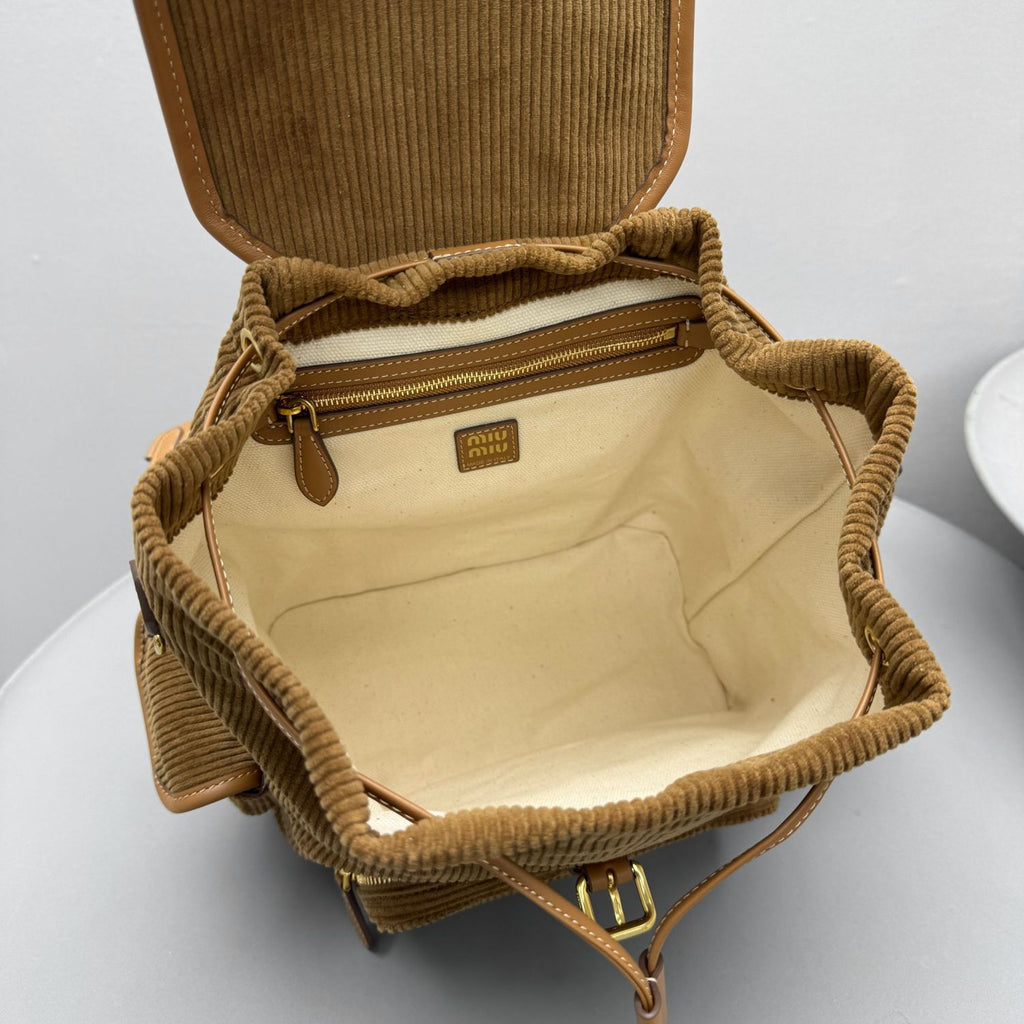 MiuMiu Large Cinnamon Corduroy Backpack #334155