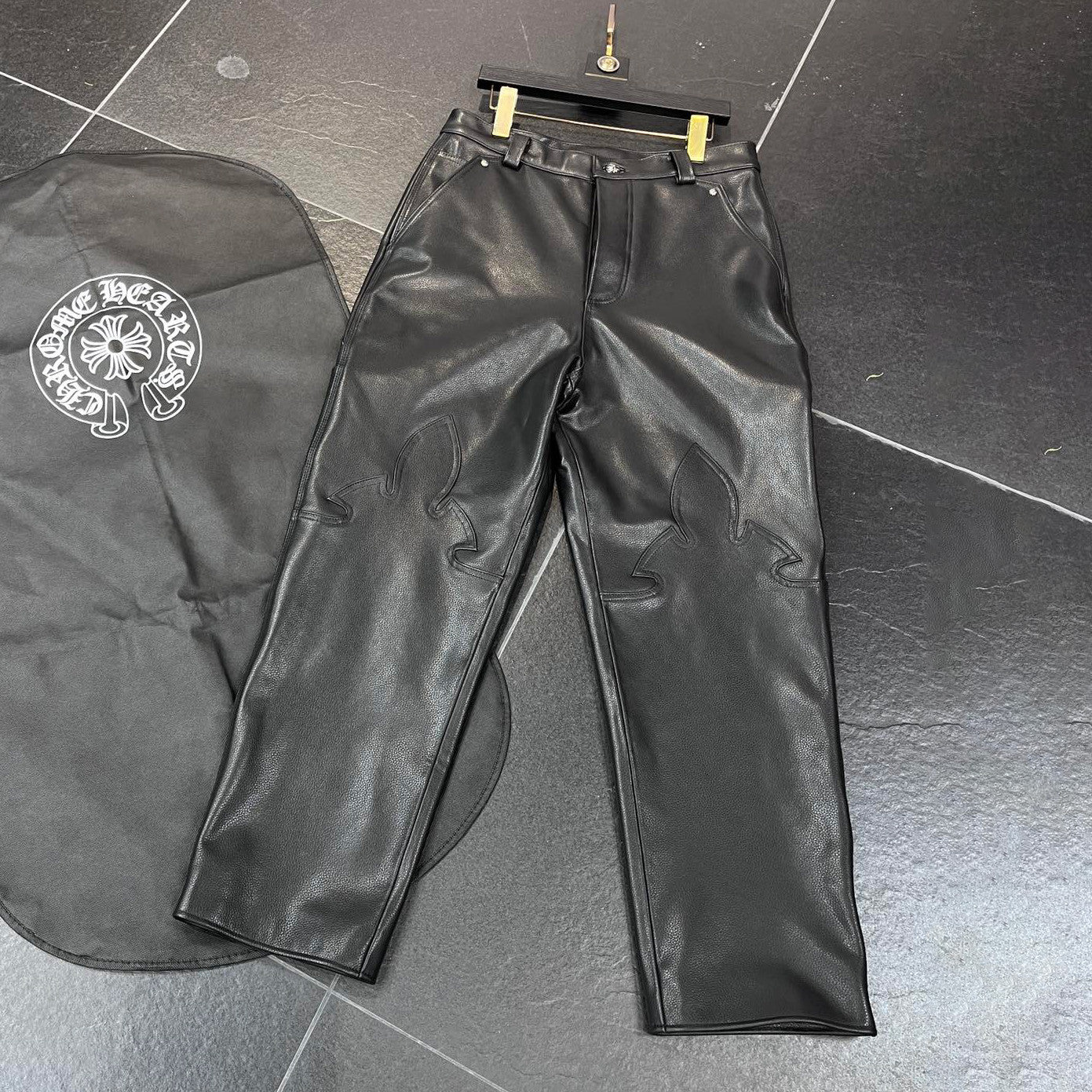 Chrome Hearts Men's And Women's Autumn/Winter Fashion Casual Pants With Dust Bag Plain Color Calfskin Leather Pants #78266