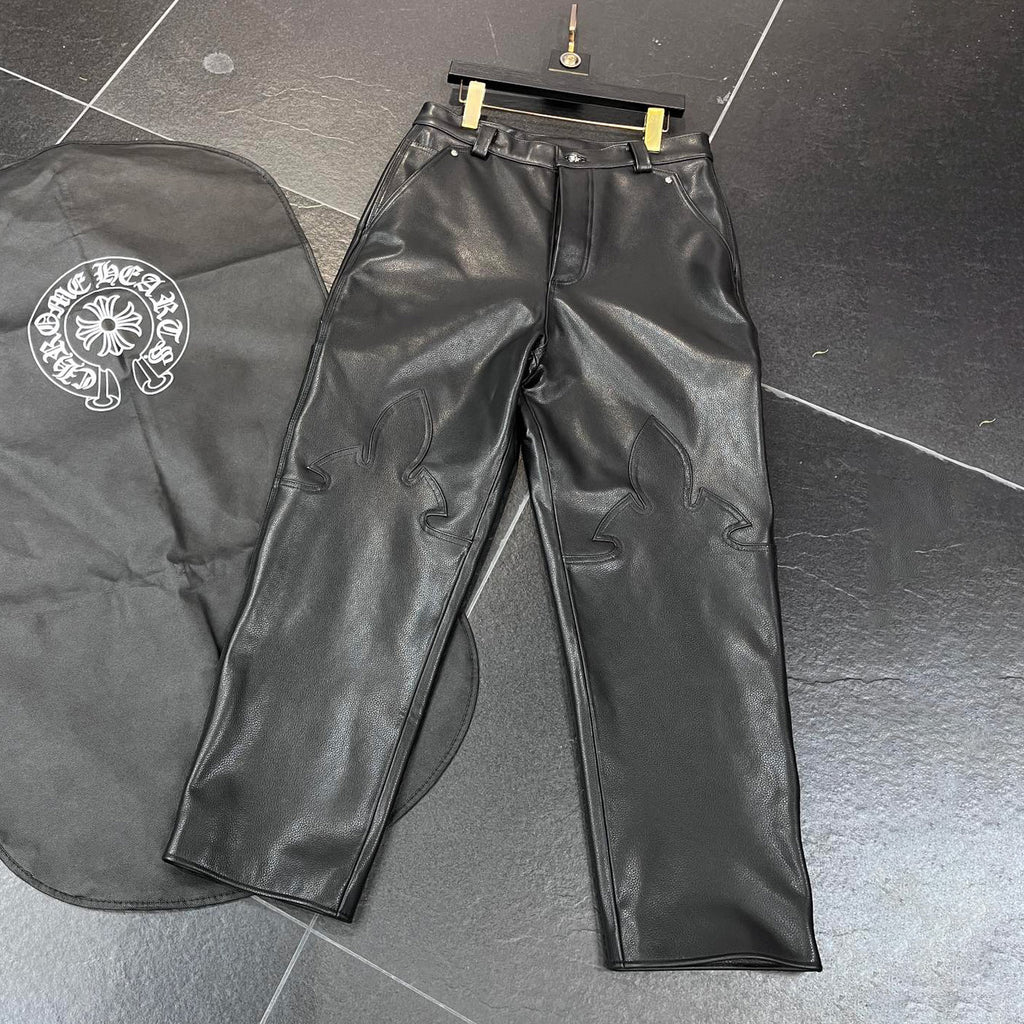 Chrome Hearts Men's And Women's Autumn/Winter Fashion Casual Pants With Dust Bag Plain Color Calfskin Leather Pants #78266