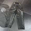 Chrome Hearts Men's And Women's Autumn/Winter Fashion Casual Pants With Dust Bag Plain Color Calfskin Leather Pants #78266