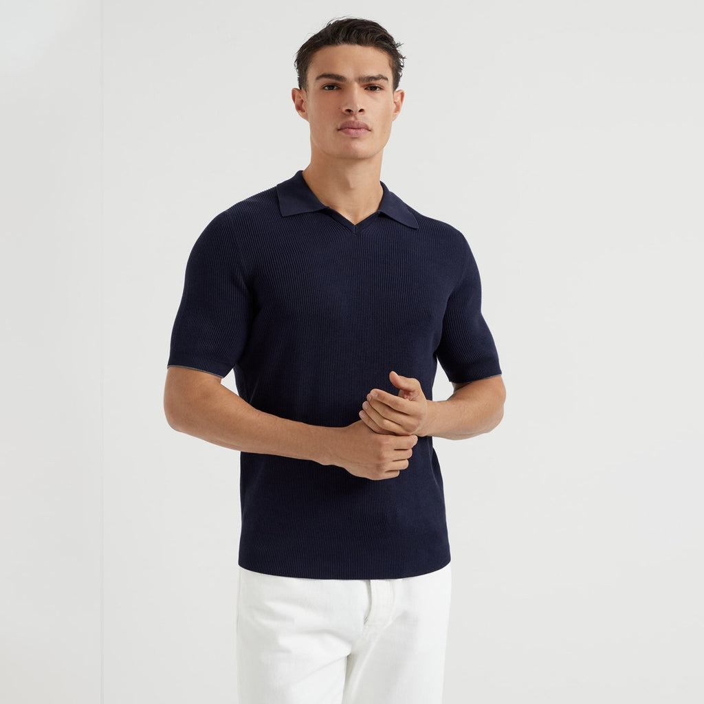 Brunello Cucinelli Men's Business Casual Spring Summer Cotton British Ribbed Knit Polo Shirt Fashion Trend Casual Comfort Lapel T-Shirt Ngvp #1347